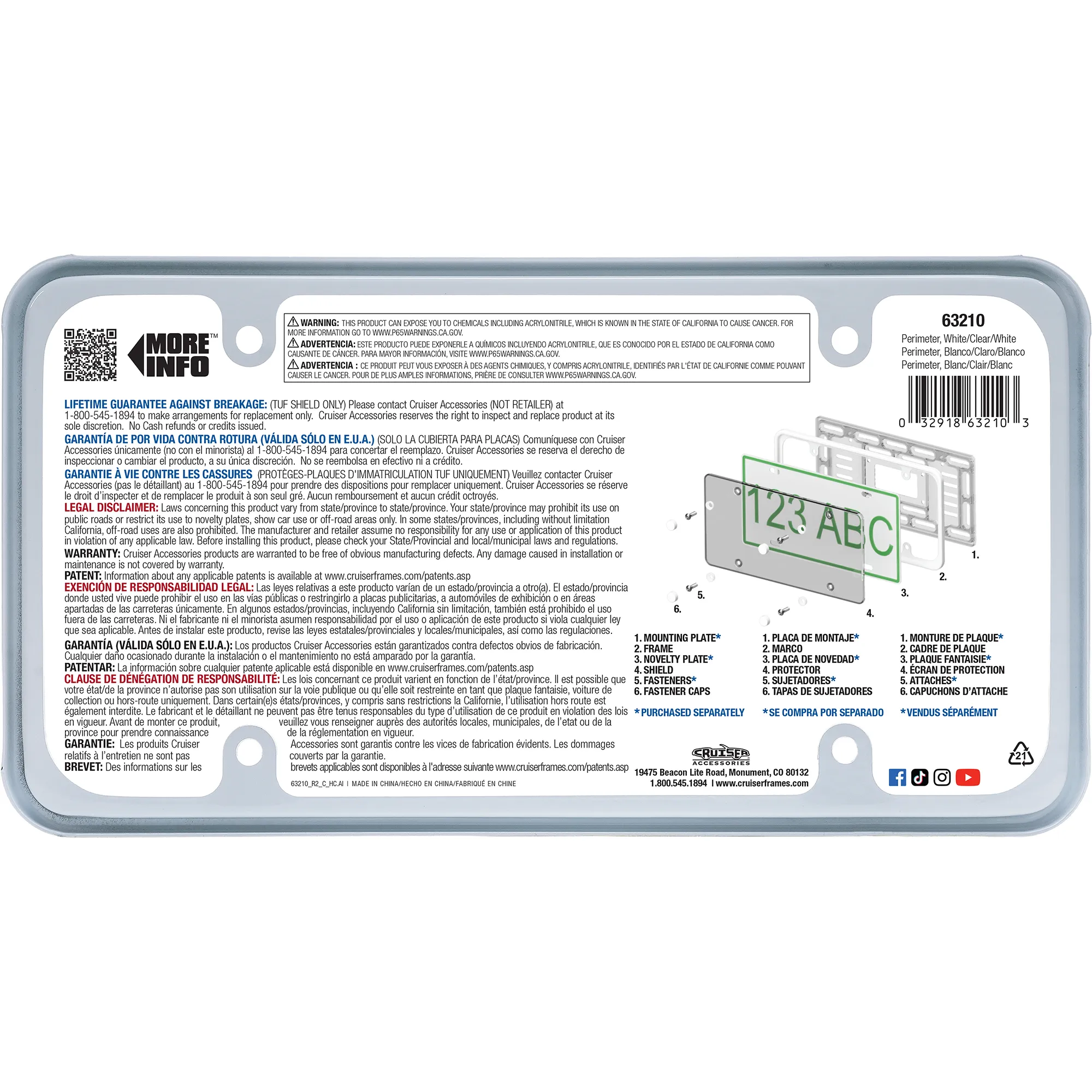 Perimeter Shield and Frame Combo, White/Clear