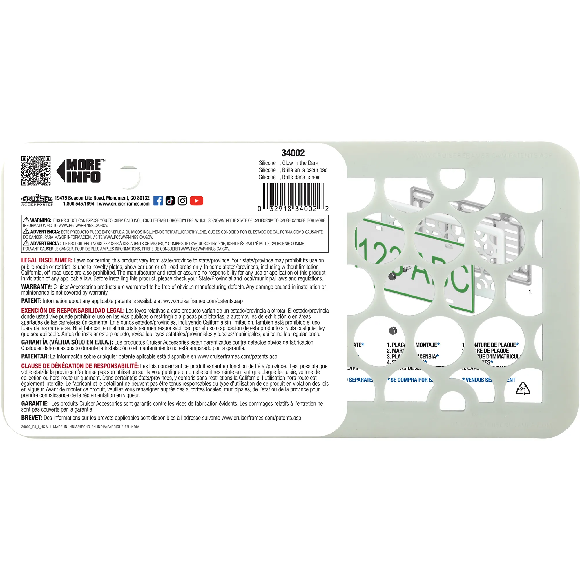 Silicone Glow License Plate Frame, Green