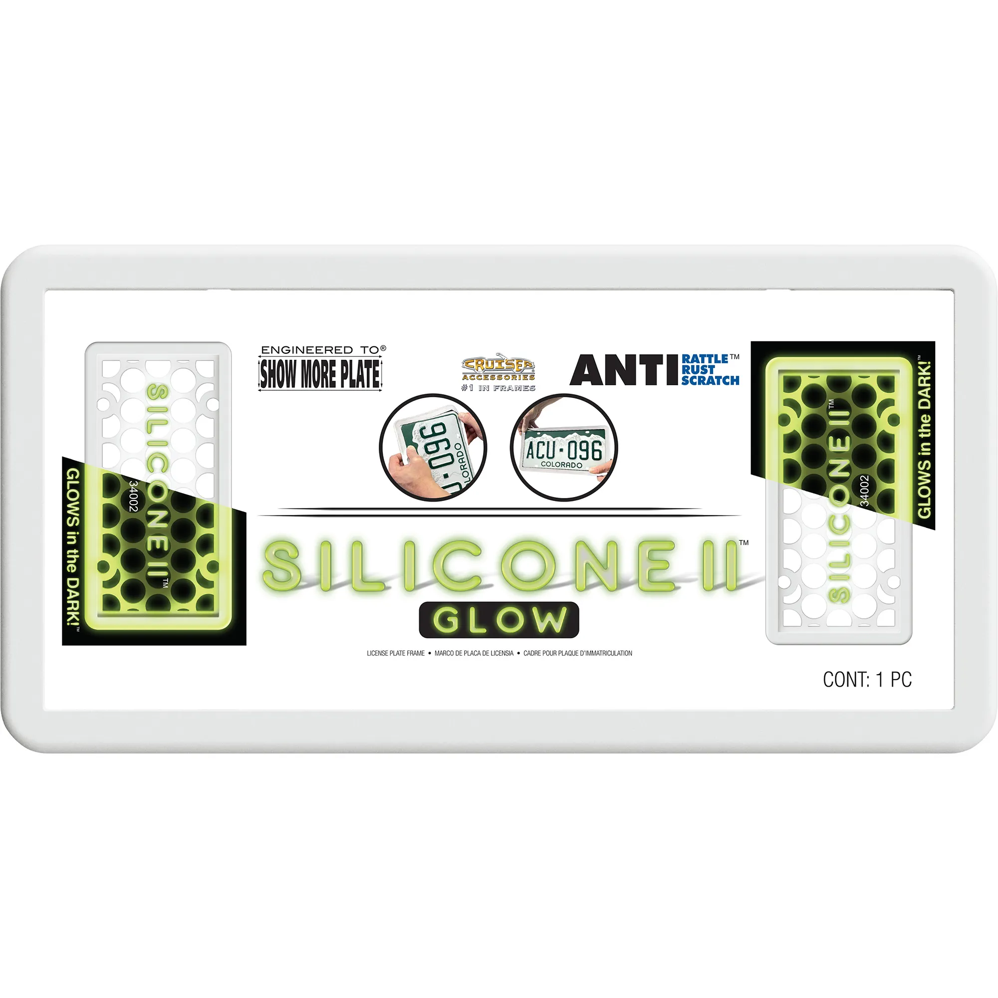 Silicone Glow License Plate Frame, Green