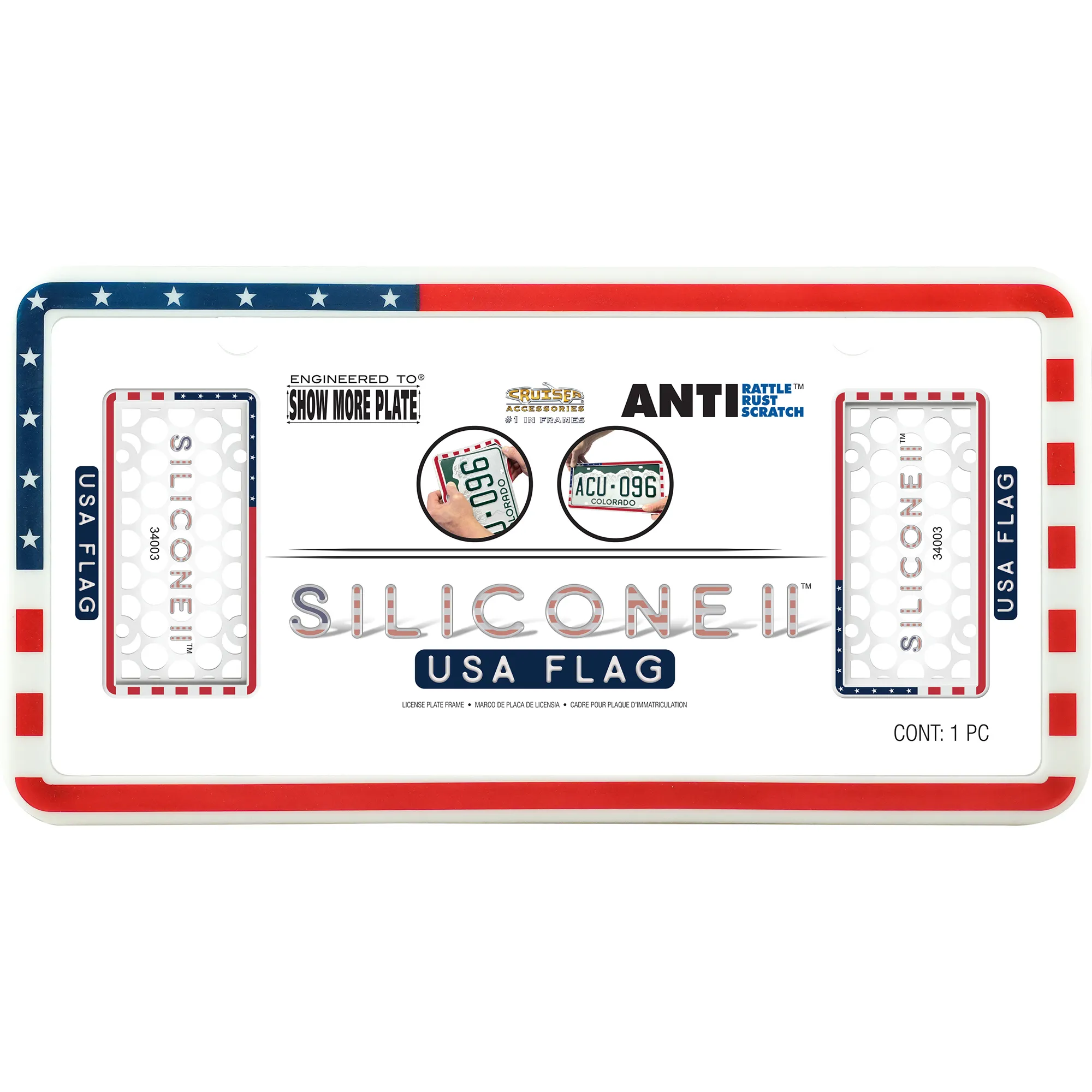 Silicone USA Flag License Plate Frame, White
