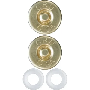 Cruiser Accessories 12 guage shotgun shell license plate fastener caps, out of package front view. Includes fastener caps with retainers for a secure fit.