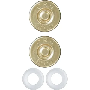Cruiser Accessories 50 caliber bullet license plate fastener caps, out of package view front. Includes fastener caps with retainers for a secure fit.
