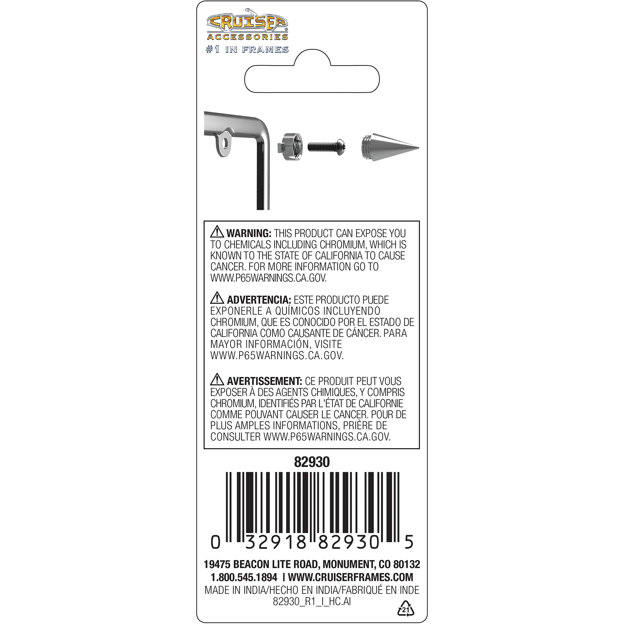 Spike License Plate Fastener Caps, Chrome