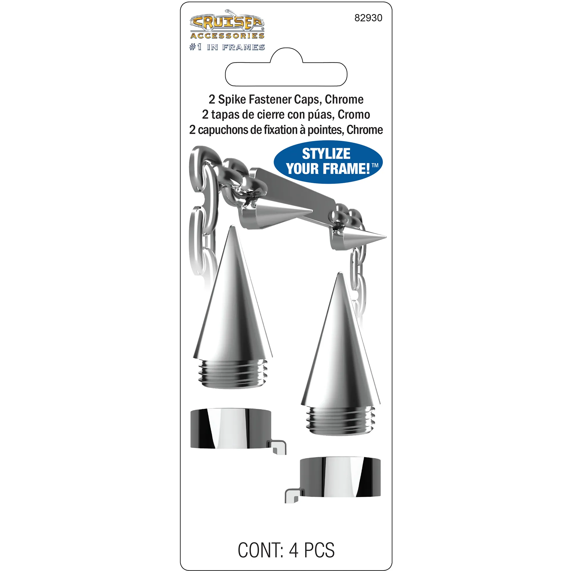 Spike License Plate Fastener Caps, Chrome