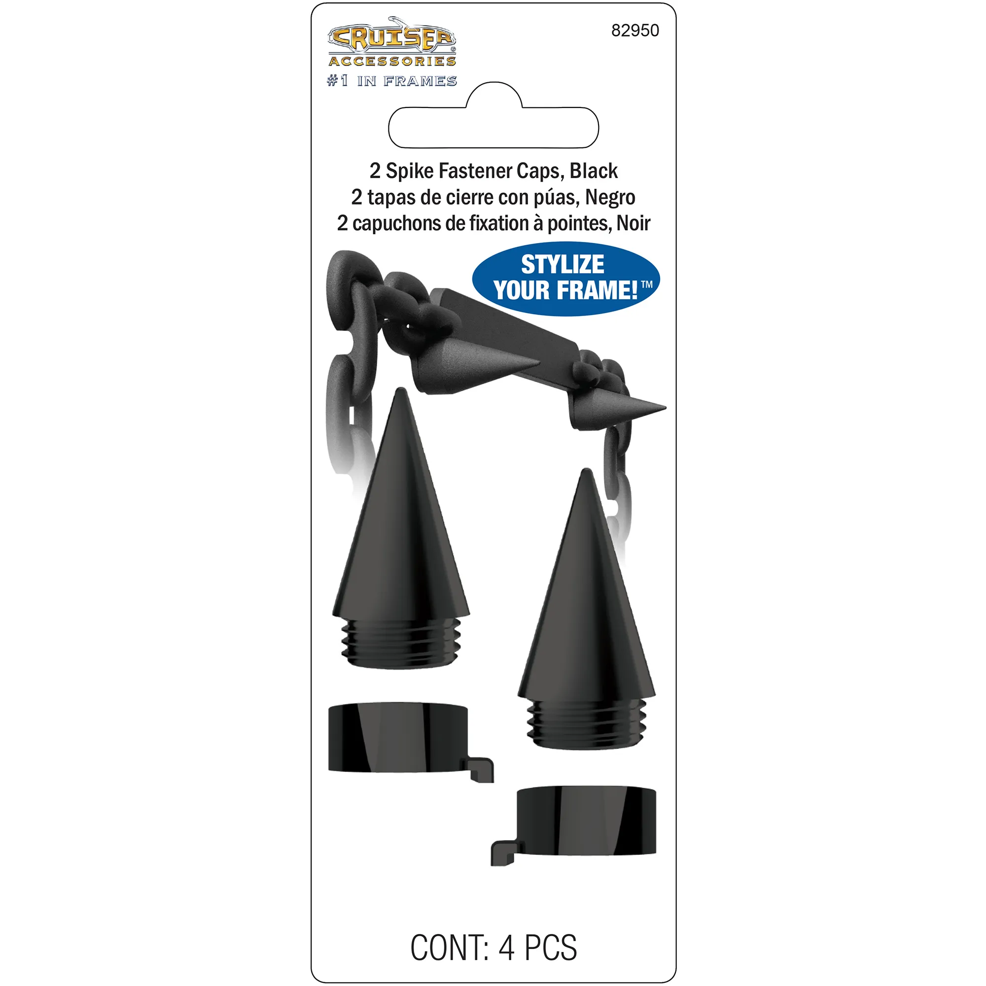 Spike License Plate Fastener Caps, Black