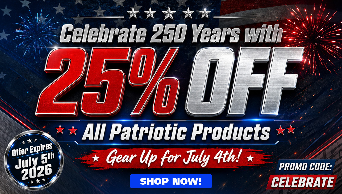 Celebrate America's 250th year anniversary this 4th of July displaying one of our many patriotic license plate frames and accessories! 25% off all patriotic items through July 5th!