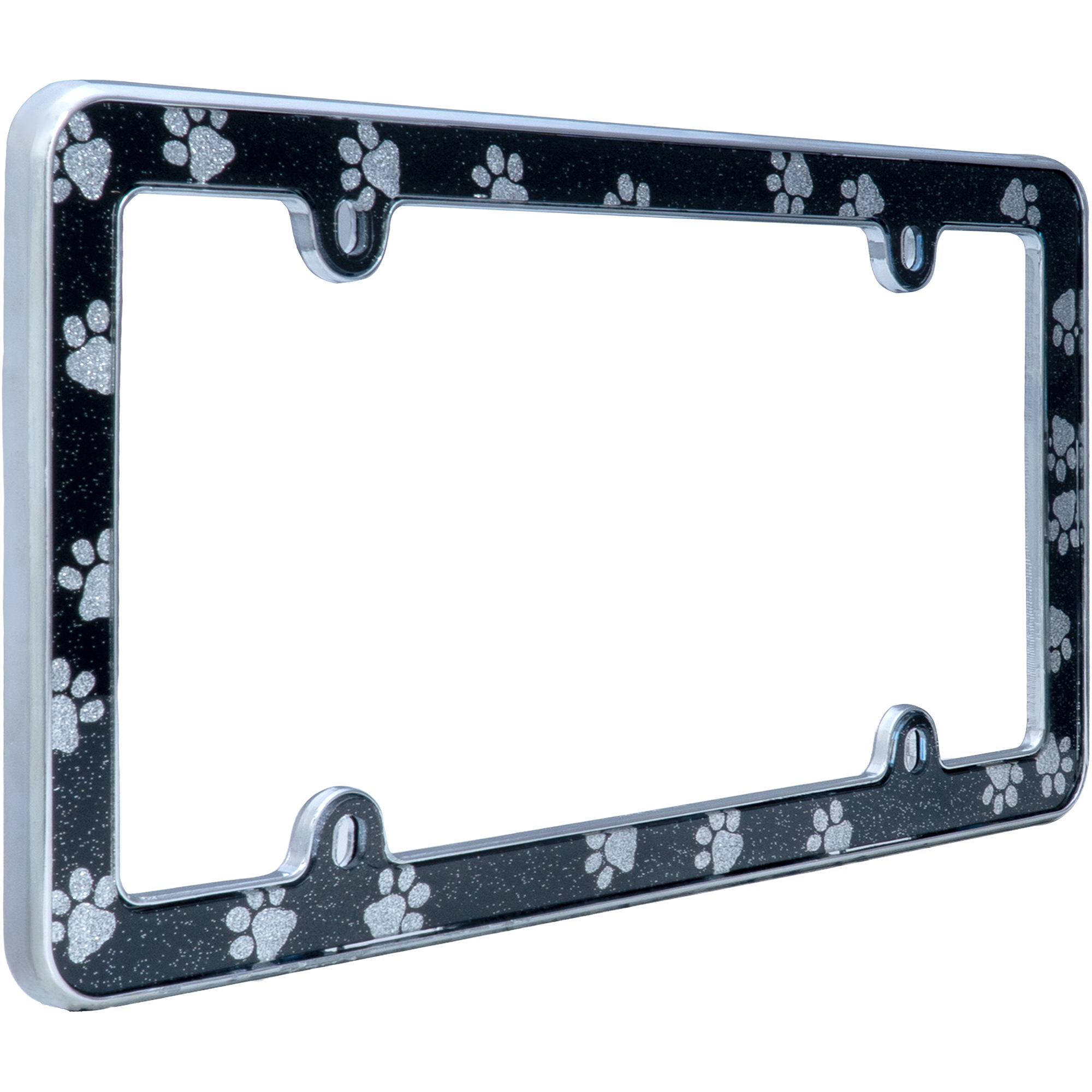 Paws Bling License Plate Frame, Black/Chrome